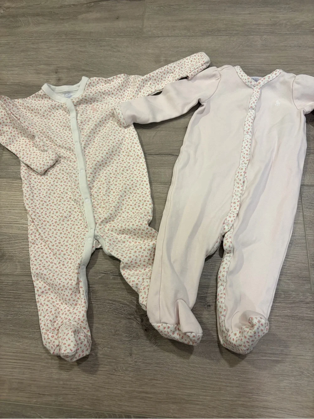 Ralph Lauren Pink Floral & Solid Footie bundle Set